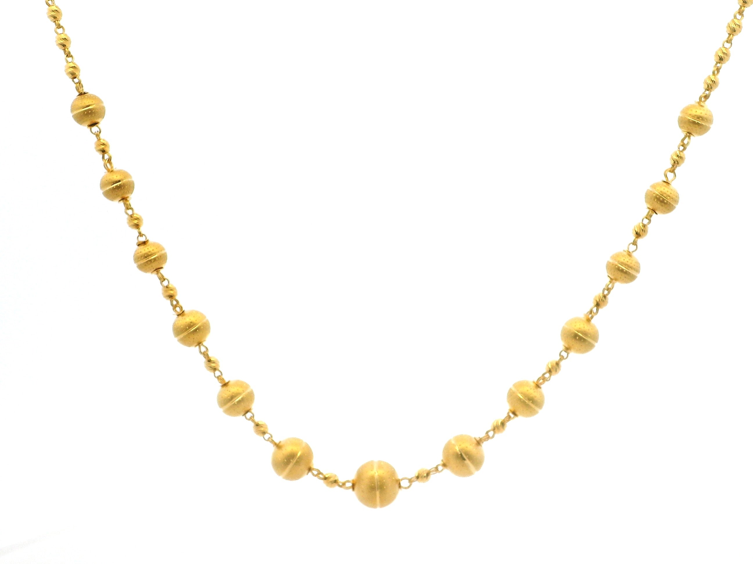 Solid 22ct Gold Necklace  Graduated Diamond Cut Bead Design  Secure Lobster Clasp