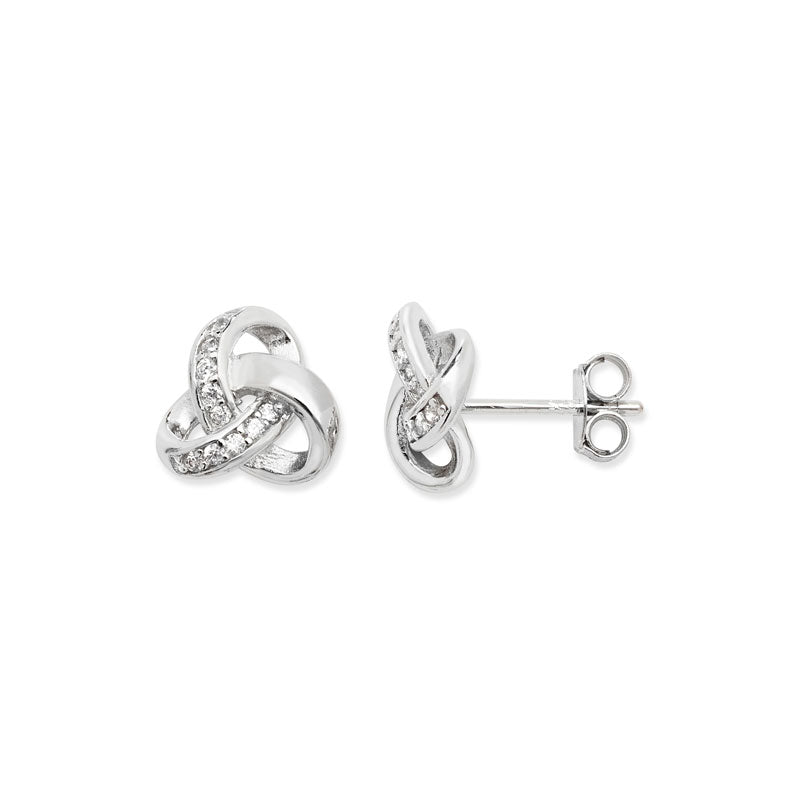 Sterling Silver Cubic Zirconia Earrings – Twisted Knot Stud Design