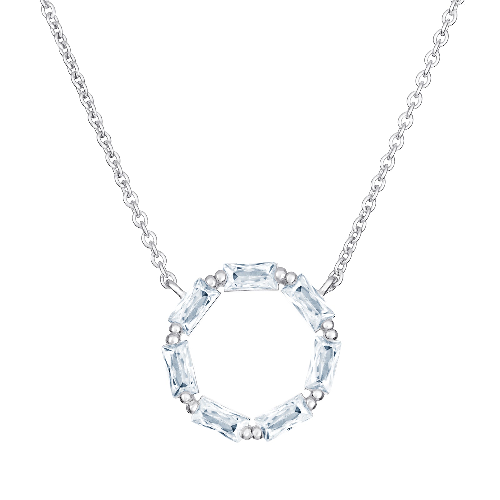 Sterling Silver Cubic Zirconia Necklace – Open Circle Geometric Pendant