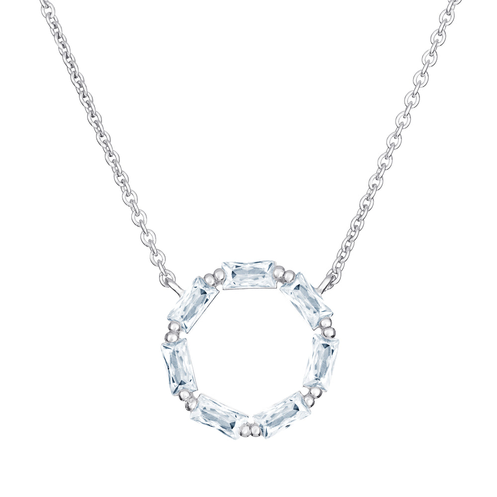 Sterling Silver Cubic Zirconia Necklace – Open Circle Geometric Pendant