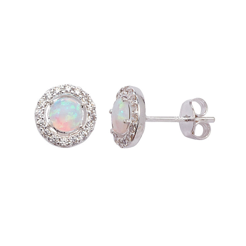 Sterling Silver Opal & Cubic Zirconia Circle Stud Earrings – Elegant Everyday Jewellery
