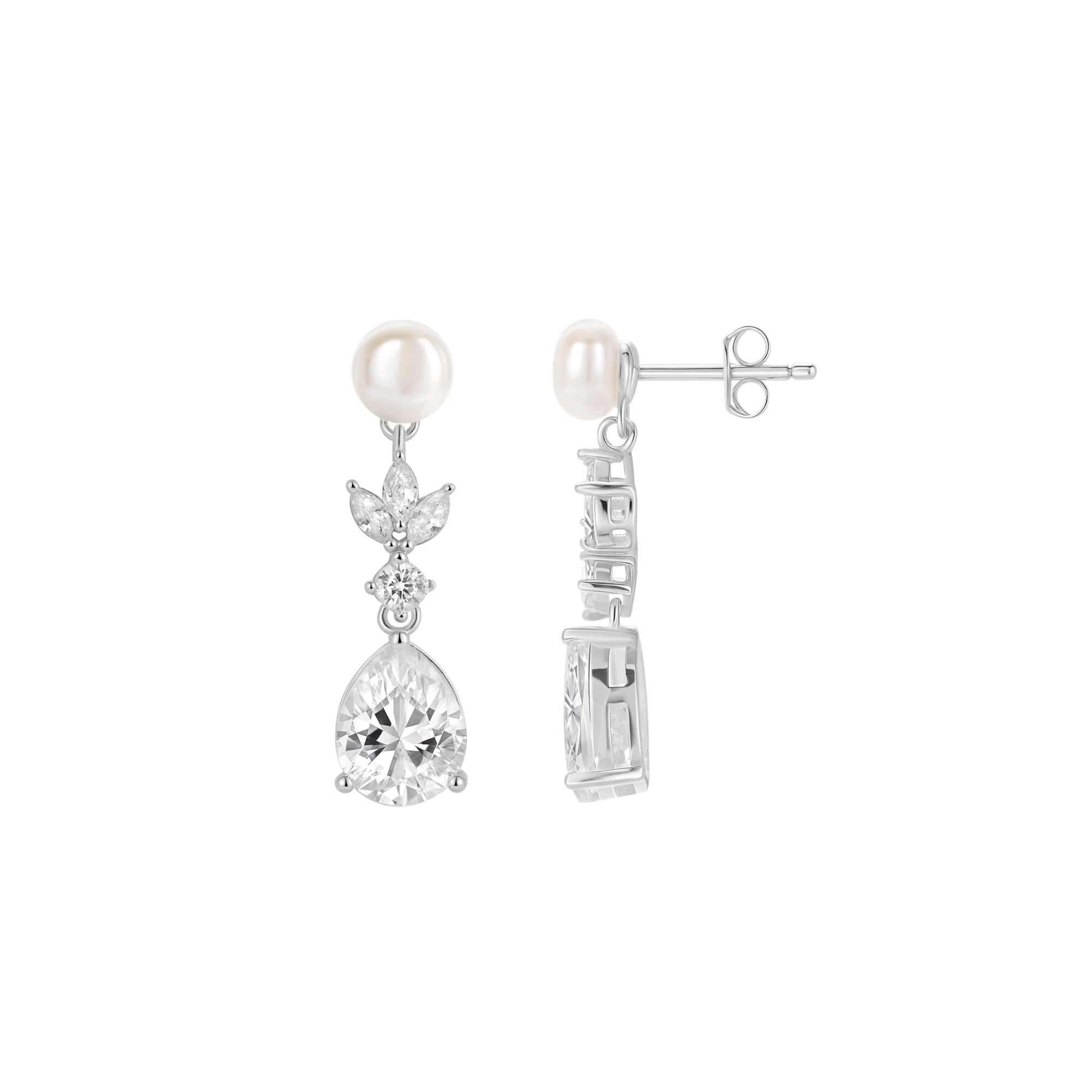 Sterling Silver Pearl Drop Earrings with Cubic Zirconia – Classic Luxury Look
