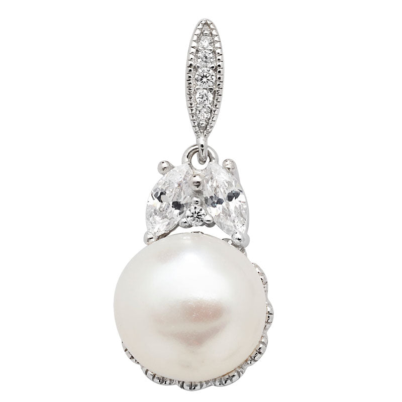 Sterling Silver Pearl and Cubic Zirconia Pendant – Elegant Classic Jewellery