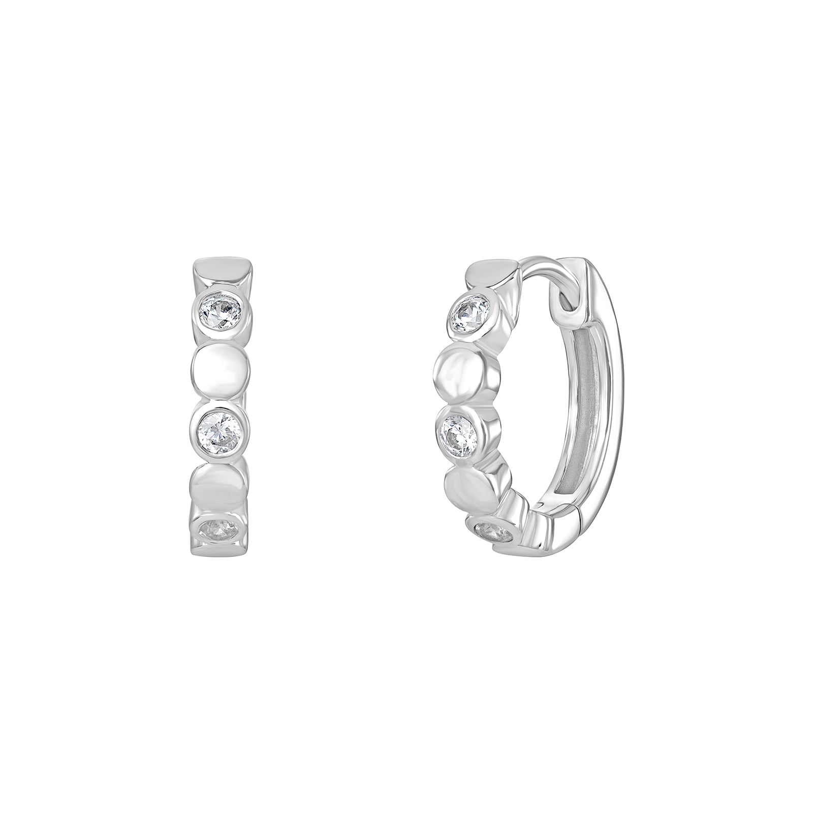 Sterling Silver Rhodium-Plated Hinged Hoop Earrings with Cubic Zirconia – Modern Everyday Style