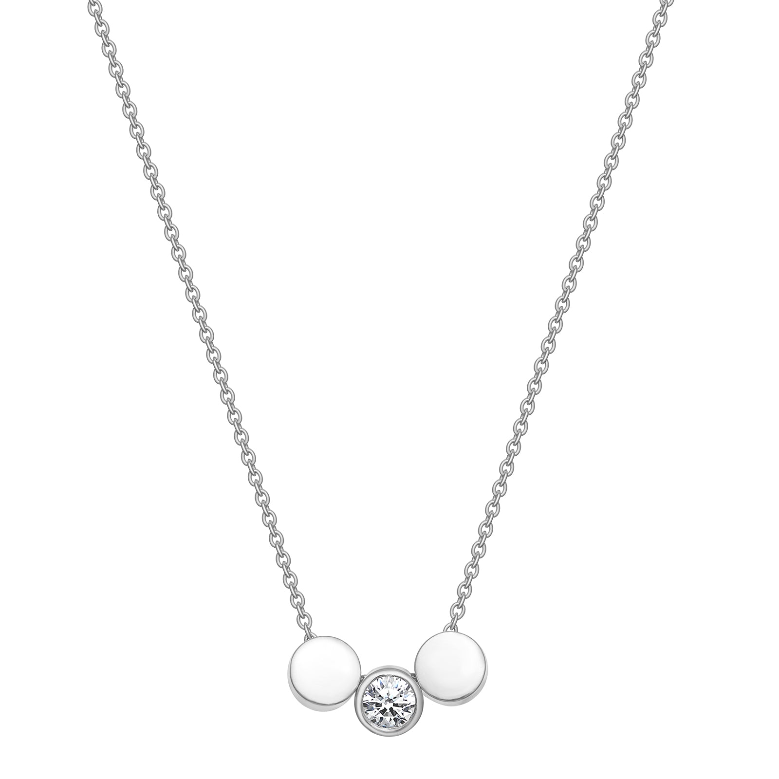 Sterling Silver Rhodium-Plated Necklace with Moveable Charms and Cubic Zirconia – Elegant Everyday Pendant