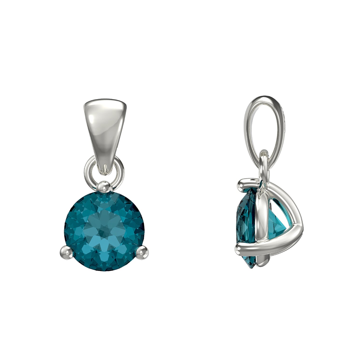 Sterling Silver Round Blue Cubic Zirconia Pendant – Classic Solitaire Design