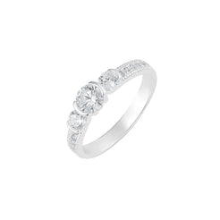 Sterling Silver Three Stone Cubic Zirconia Ring with Pave Band – Elegant Jewellery | Size N