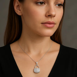 Stylish White Gold Handbag Pendant Featuring Cubic Zirconia