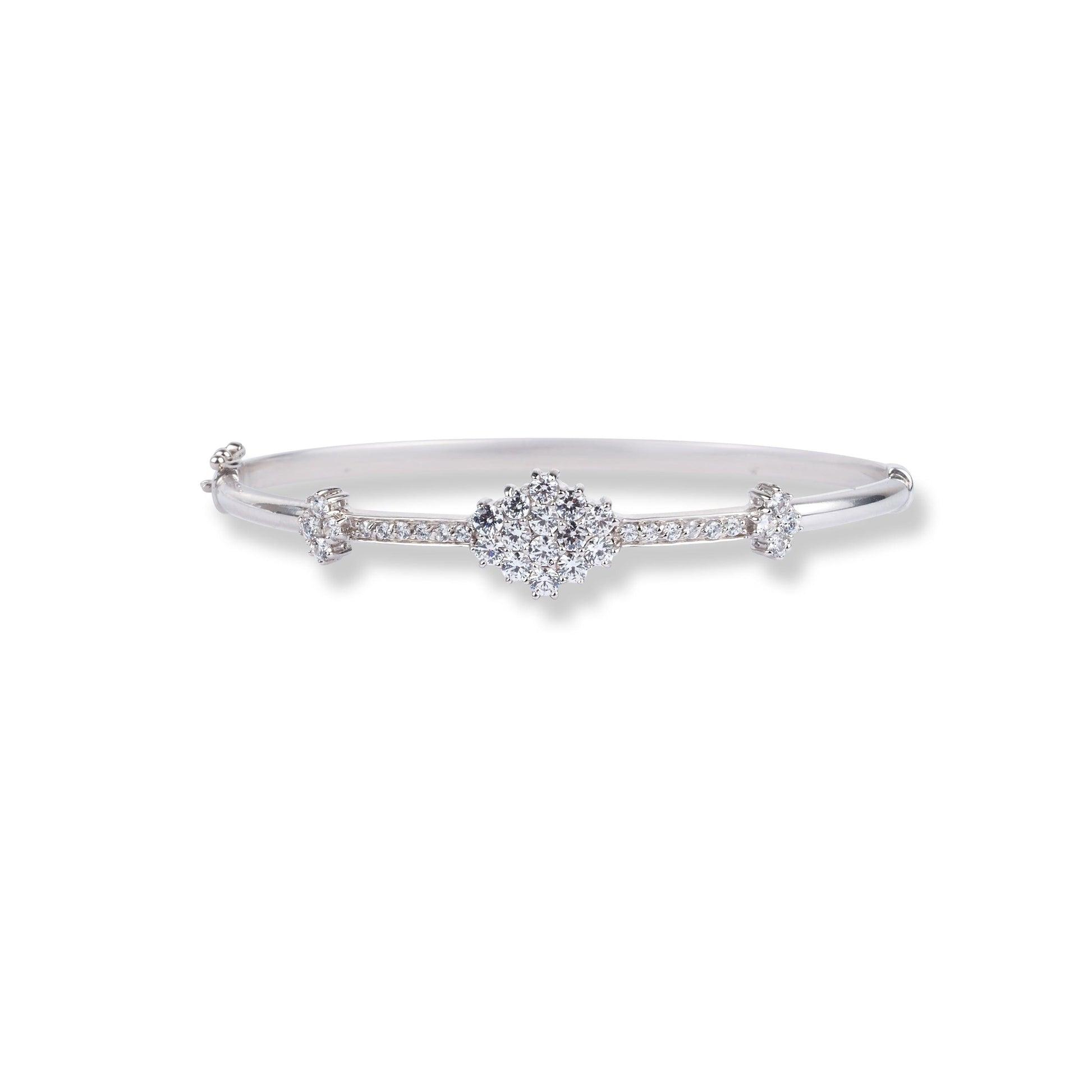 18ct White Gold Openable Bangle with Cubic Zirconia Stones VLKB017 - Minar Jewellers