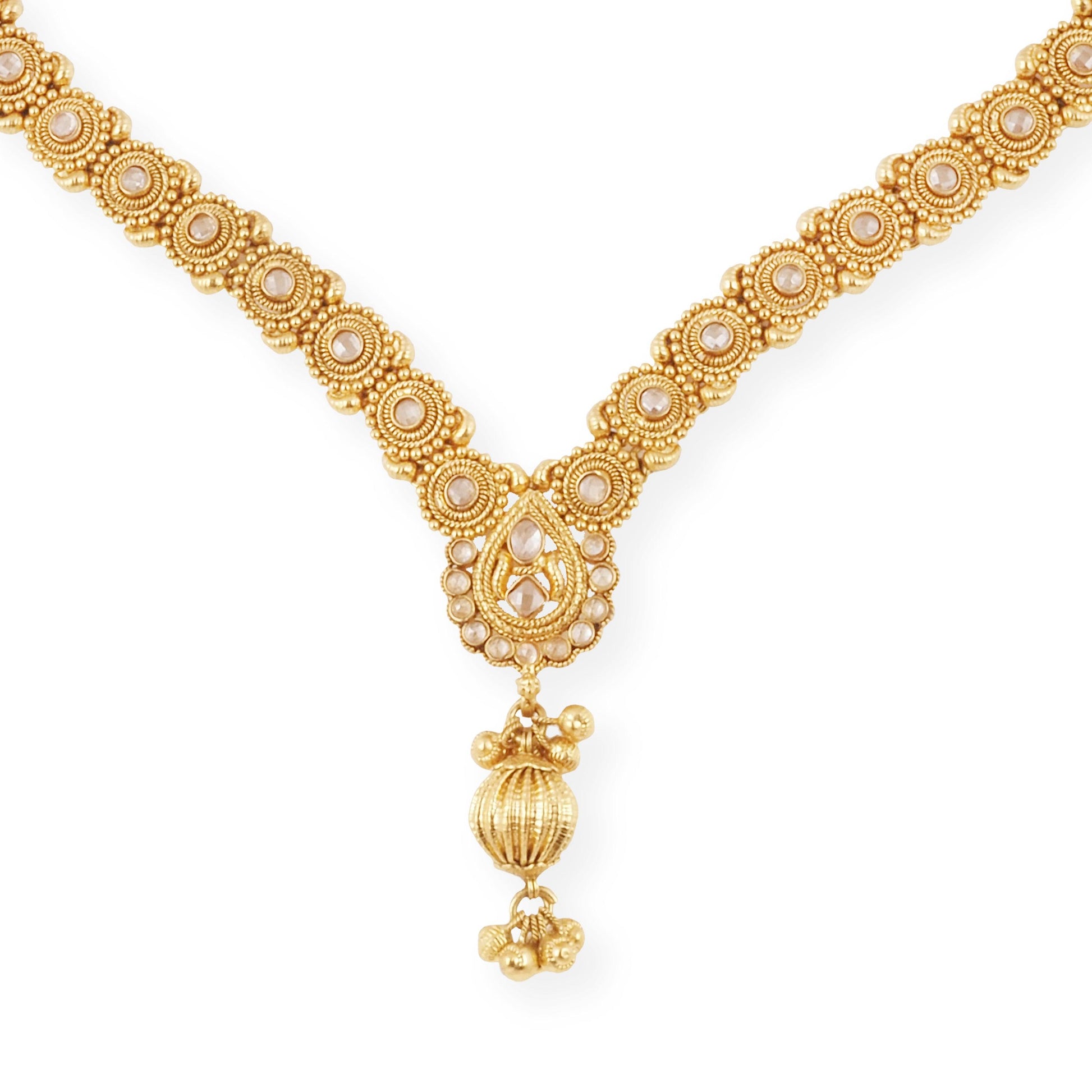 Vintage-Inspired 22ct Gold Filigree Necklace and Earrings Set with Cubic Zirconia Accents