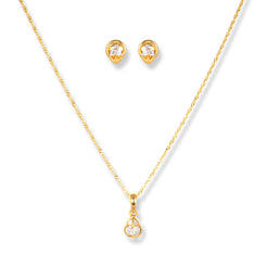 22ct Gold Set with Swarovski Zirconia Stones (Pendant + Chain + Stud Earrings) - Minar Jewellers