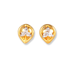 22ct Gold Set with Swarovski Zirconia Stones (Pendant + Chain + Stud Earrings) - Minar Jewellers