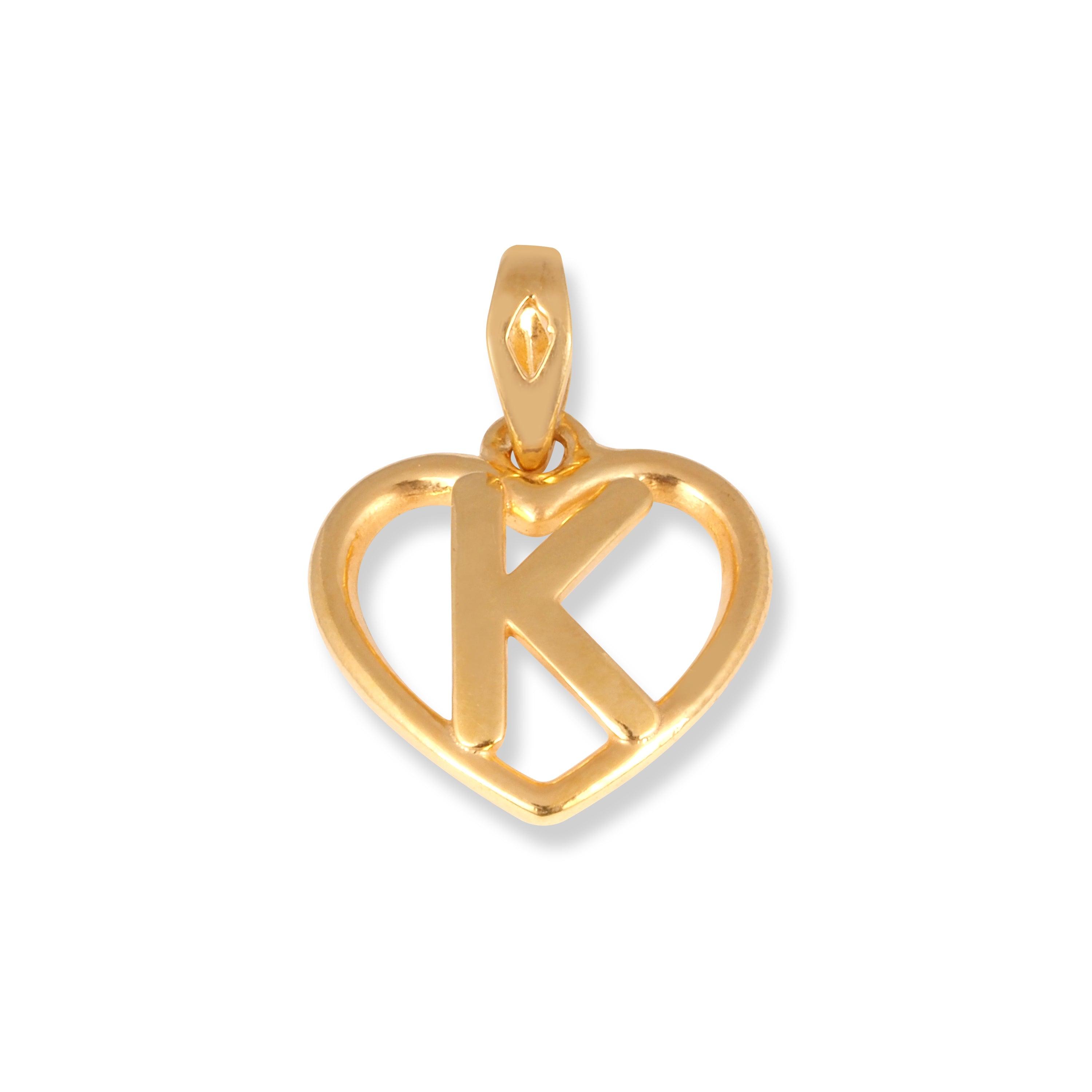 'K' 22ct Gold Heart Shape Initial Pendant P-7033-K - Minar Jewellers