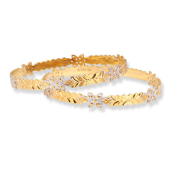 Pair of 22ct Gold Bangles with Flower Design and Rhodium Plating B-8566 - Minar Jewellers