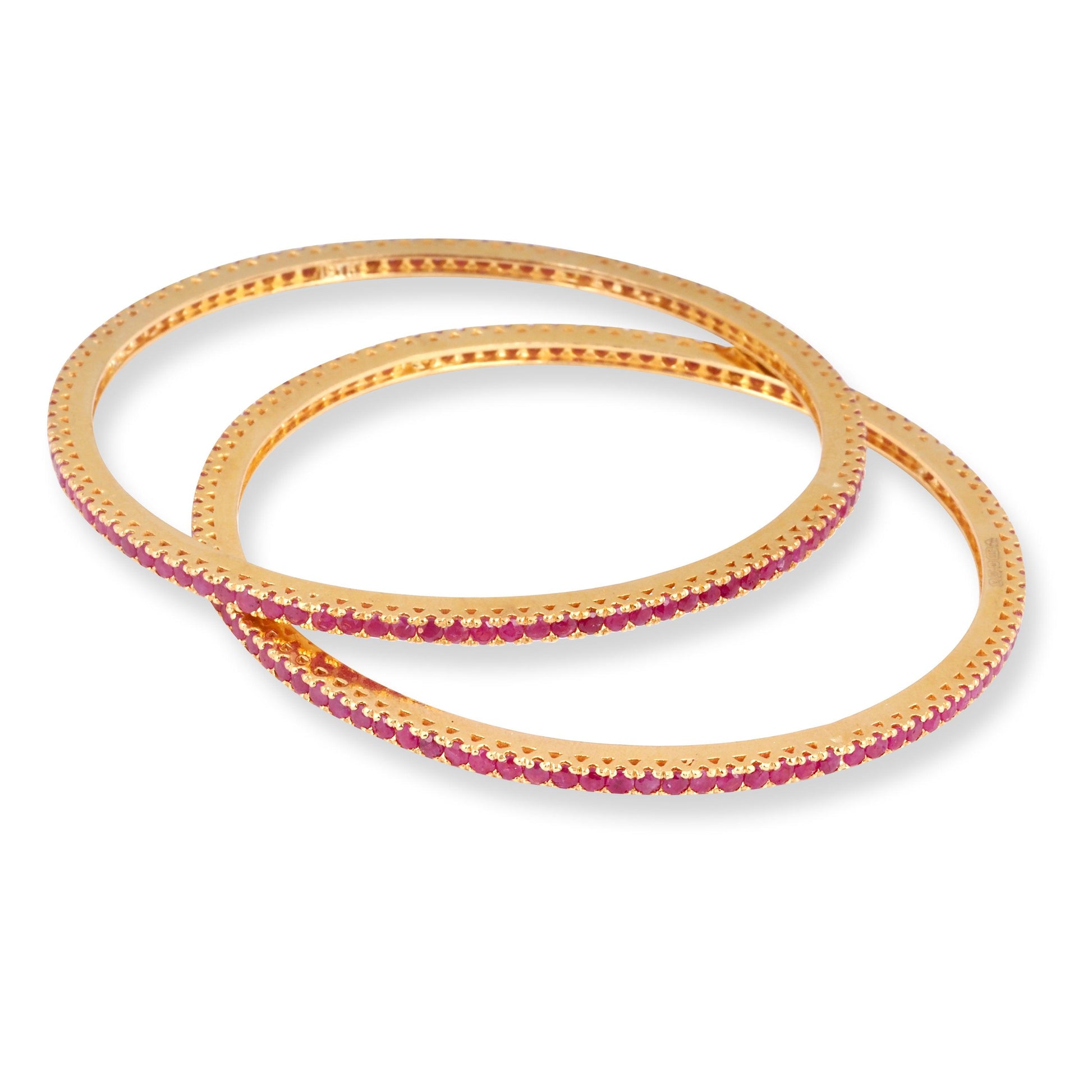 Pair of 22ct Gold Bangles with Pink Stones B-8562 - Minar Jewellers