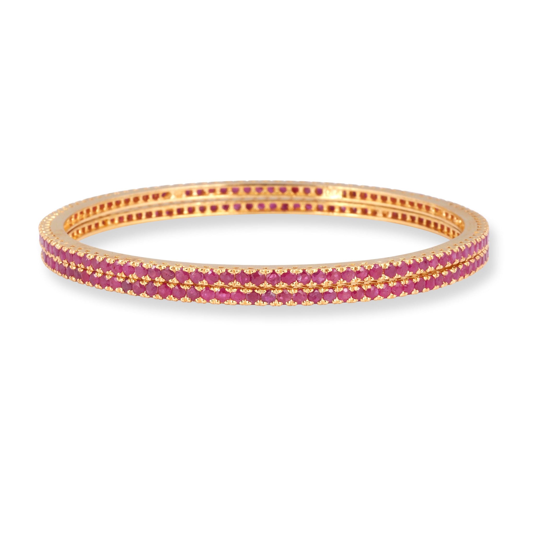 Pair of 22ct Gold Bangles with Pink Stones B-8562