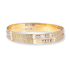 Pair of 22ct Gold Bangles with Sliding Bezel Set Cubic Zirconia Stones with Rhodium & Diamond Cut Design B-8312 - Minar Jewellers