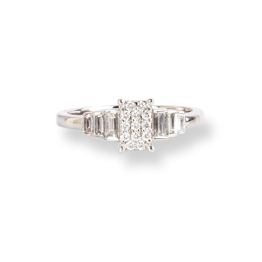 Platinum Diamond Ring with Round and Baguette Cut Diamonds LR-6644
