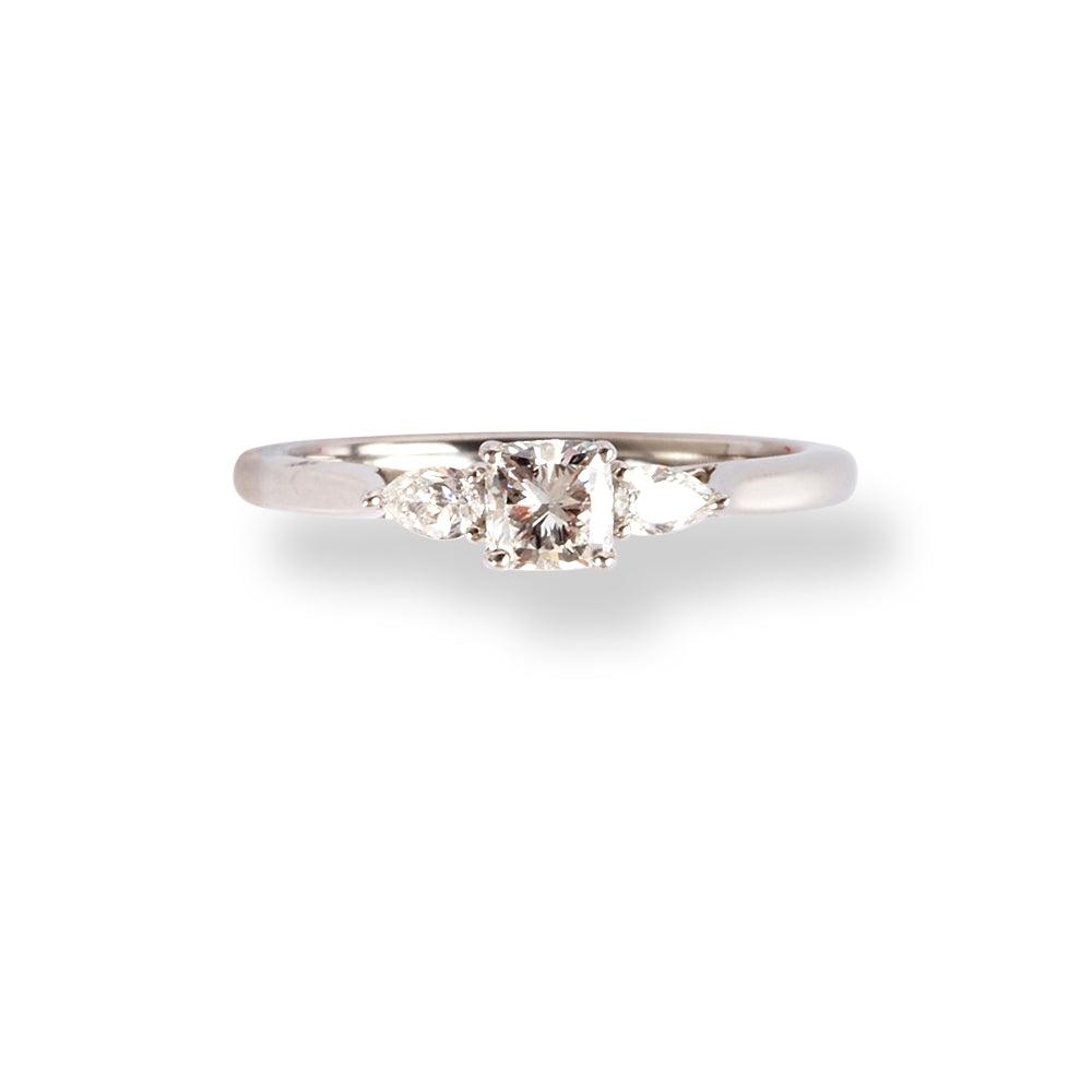 Platinum Trilogy Ring with Cushion and Pear Shaped Diamonds LR-6651