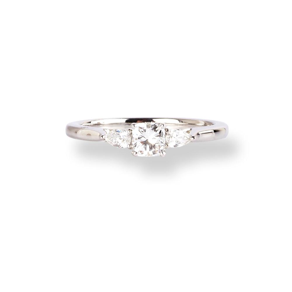 Platinum Trilogy Ring with Cushion and Pear Shaped Diamonds LR-6651