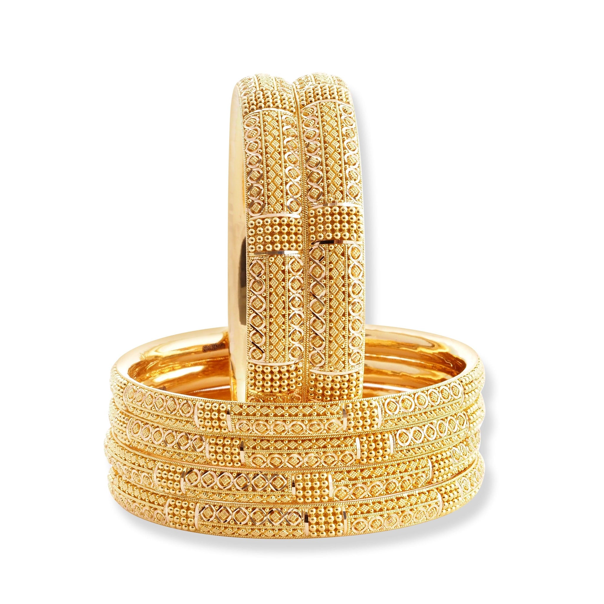 Set of Six 22ct Gold Bangles with Diamond Cut Bead Design and Filigree Work B-8571