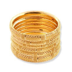 Set of Six 22ct Gold Bangles with Diamond Cut Bead Design and Filigree Work B-8571 - Minar Jewellers
