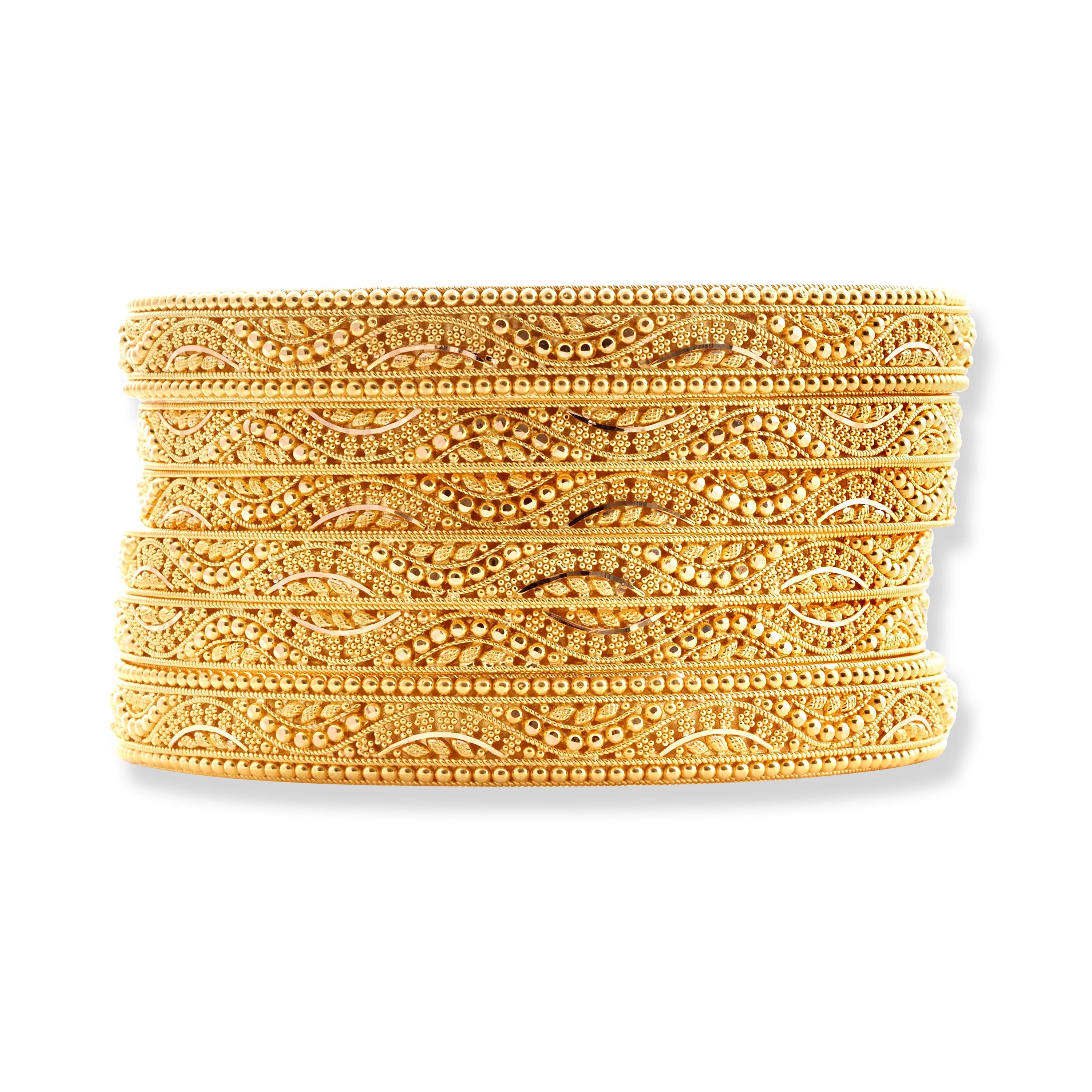 Set of Six 22ct Gold Bangles with Diamond Cut Bead Design B-8569 - Minar Jewellers