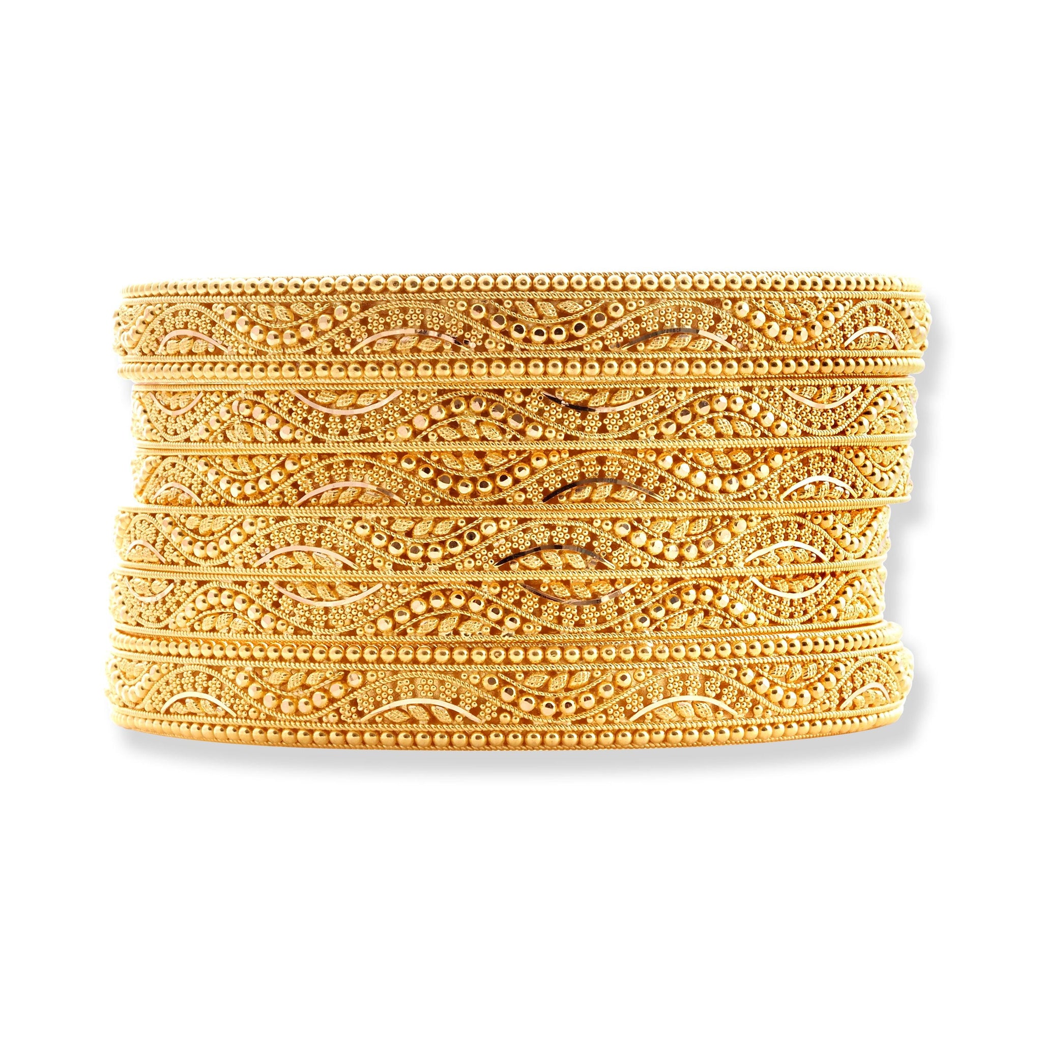 Set of Six 22ct Gold Bangles with Diamond Cut Bead Design B-8569