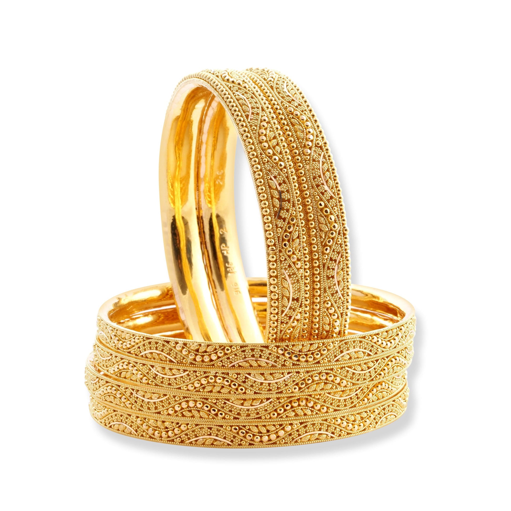 Set of Six 22ct Gold Bangles with Diamond Cut Bead Design B-8569 - Minar Jewellers