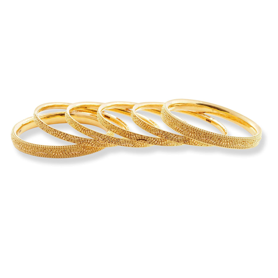 Set of Six 22ct Gold Bangles with Diamond Cut Bead Design B-8569