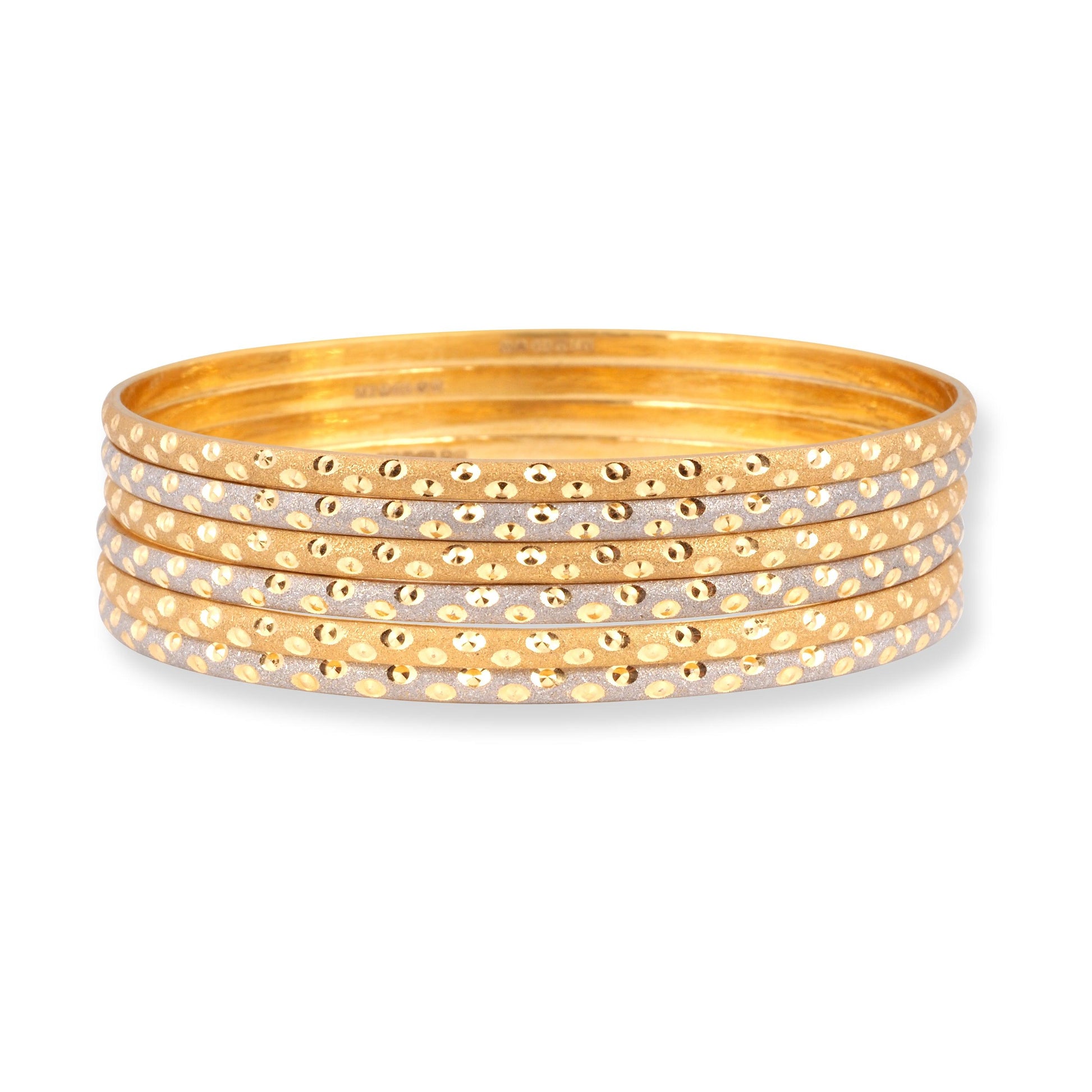 Set of Six 22ct Gold Bangles with Matt Brushed Finish and Diamond Cut Beads B-8567 - Minar Jewellers