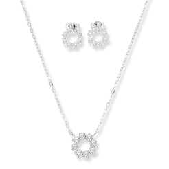 Sterling Silver Set with Flower Design and Cubic Zirconia Stones (Necklace + Earrings) SN172A/SE503A - Minar Jewellers