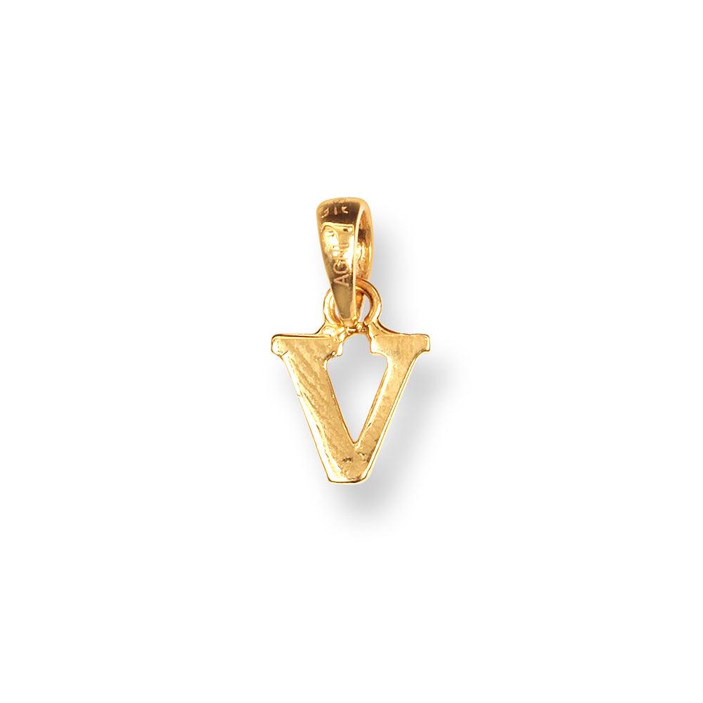 'V' 22ct Gold Minimal Initial Pendant P-7037-V - Minar Jewellers