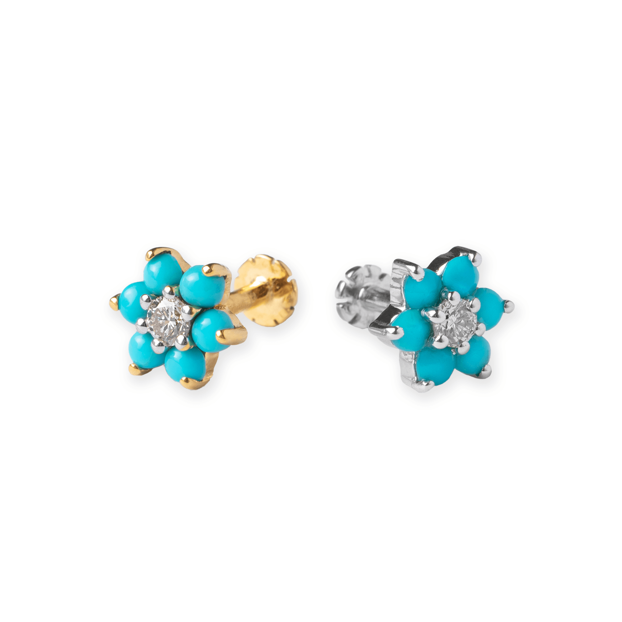 18ct Gold Diamond and Turquoise Cluster Screw Back Nose Stud MCS2501
