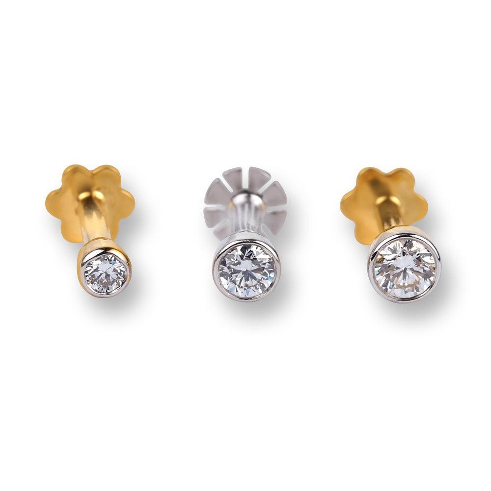 18ct Gold Diamond Screw Back Nose Stud with Bezel (Rub Over) Setting MCS2513 MCS2514 MCS2515 - Minar Jewellers
