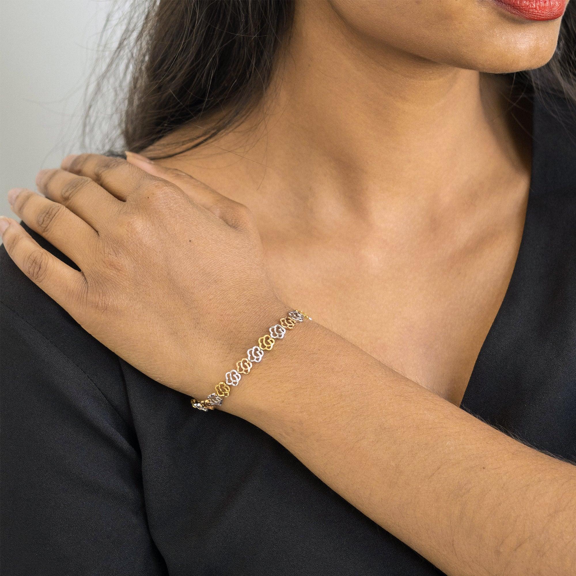 18k Three Tone Gold Diamond Cut Ball Rosary Chain Link Bracelet 6 Inches |  eBay