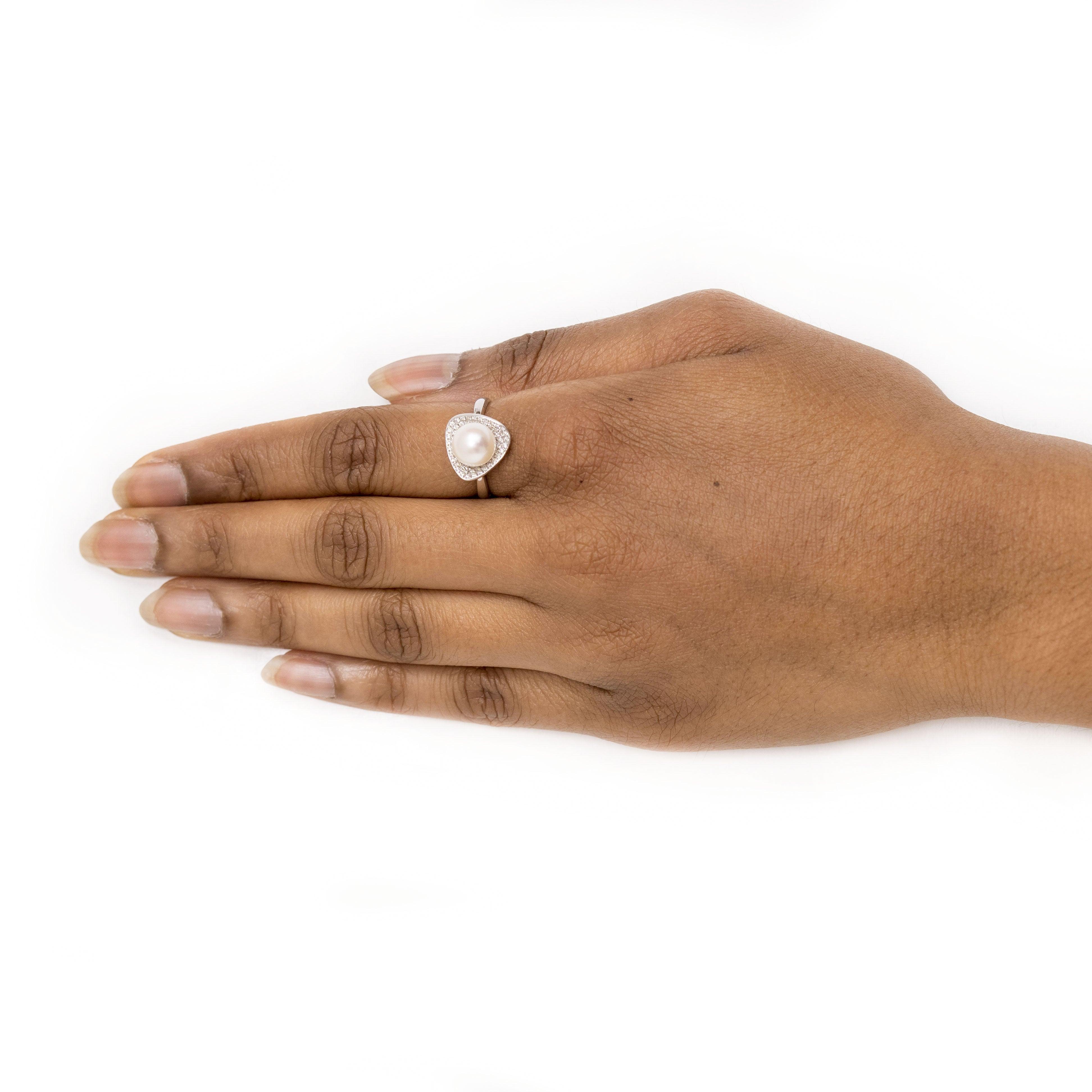 18ct White Gold Diamond & Cultured Pearl Dress Ring AR361798 - Minar Jewellers