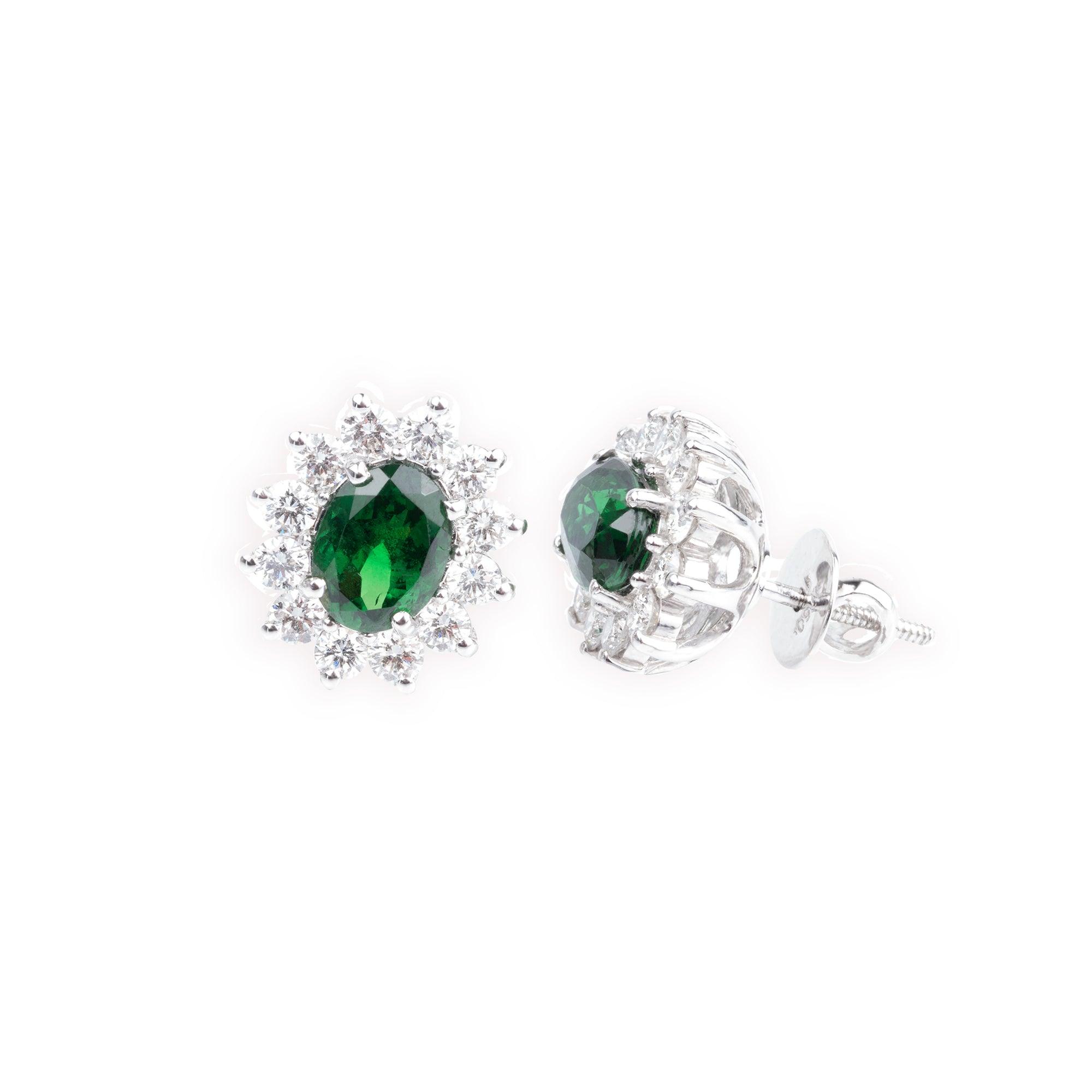 18ct White Gold Diamond & Green Garnet Earrings E-3105