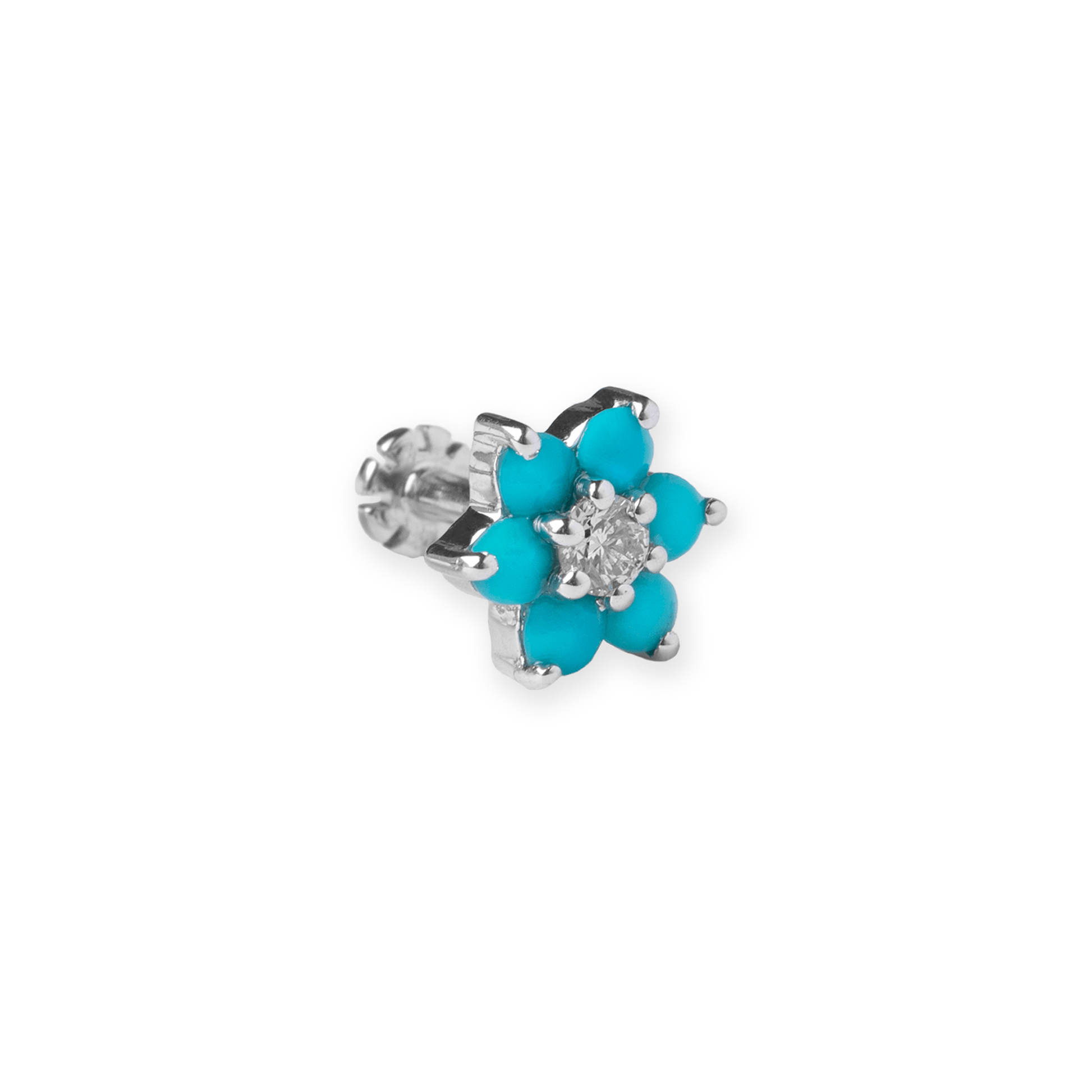 18ct Gold Diamond and Turquoise Cluster Screw Back Nose Stud MCS2501 - Minar Jewellers