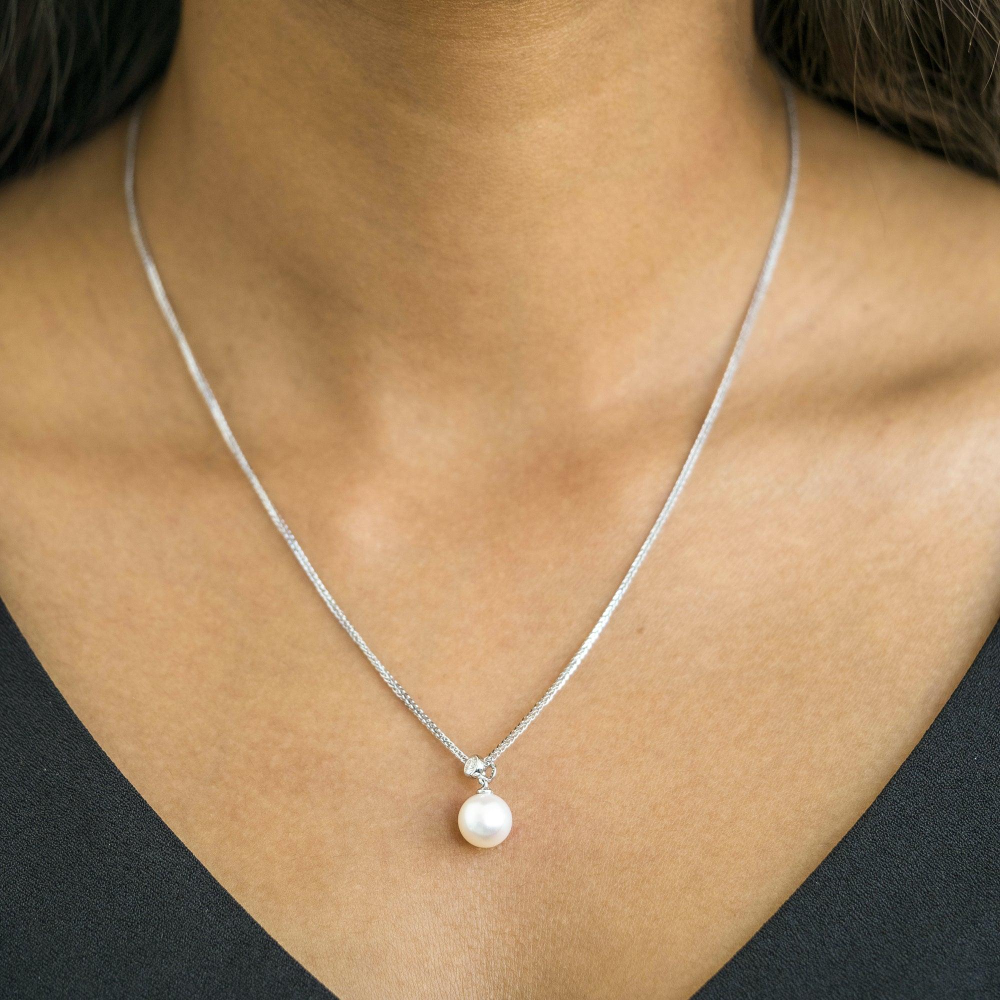 18ct White Gold Diamond & Cultured Pearl Pendant A-PY11295-3000 - Minar Jewellers