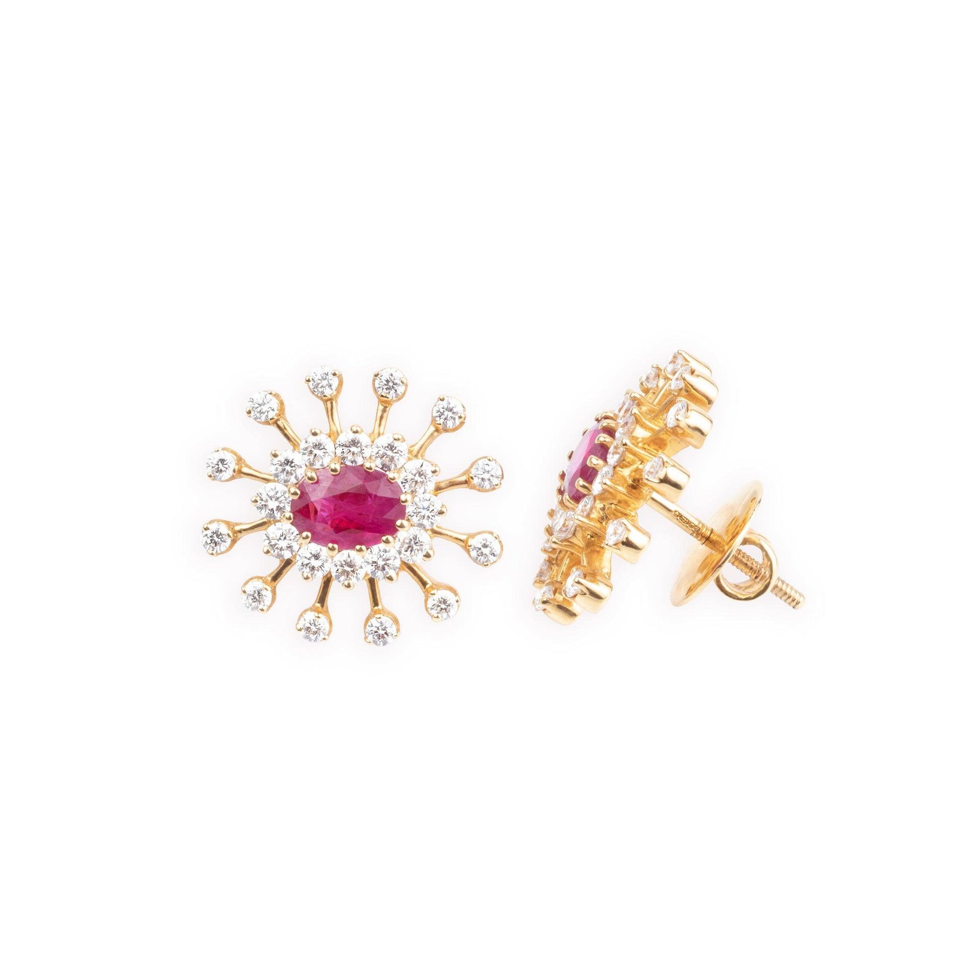 18ct Yellow Gold Diamond & Ruby Earrings E-4419 - Minar Jewellers
