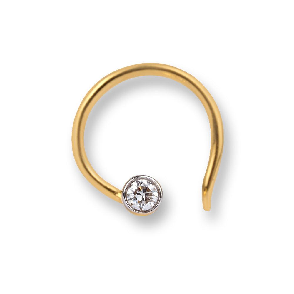18ct Gold Diamond Wire Coil Back Nose Stud with Bezel (Rub Over) Setting MCS2510 MCS2511 MCS2512 - Minar Jewellers