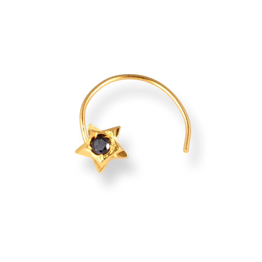 18ct Yellow Gold Star Shaped Wire Back Nose Stud with Cubic Zirconia Stone NS-4360WB