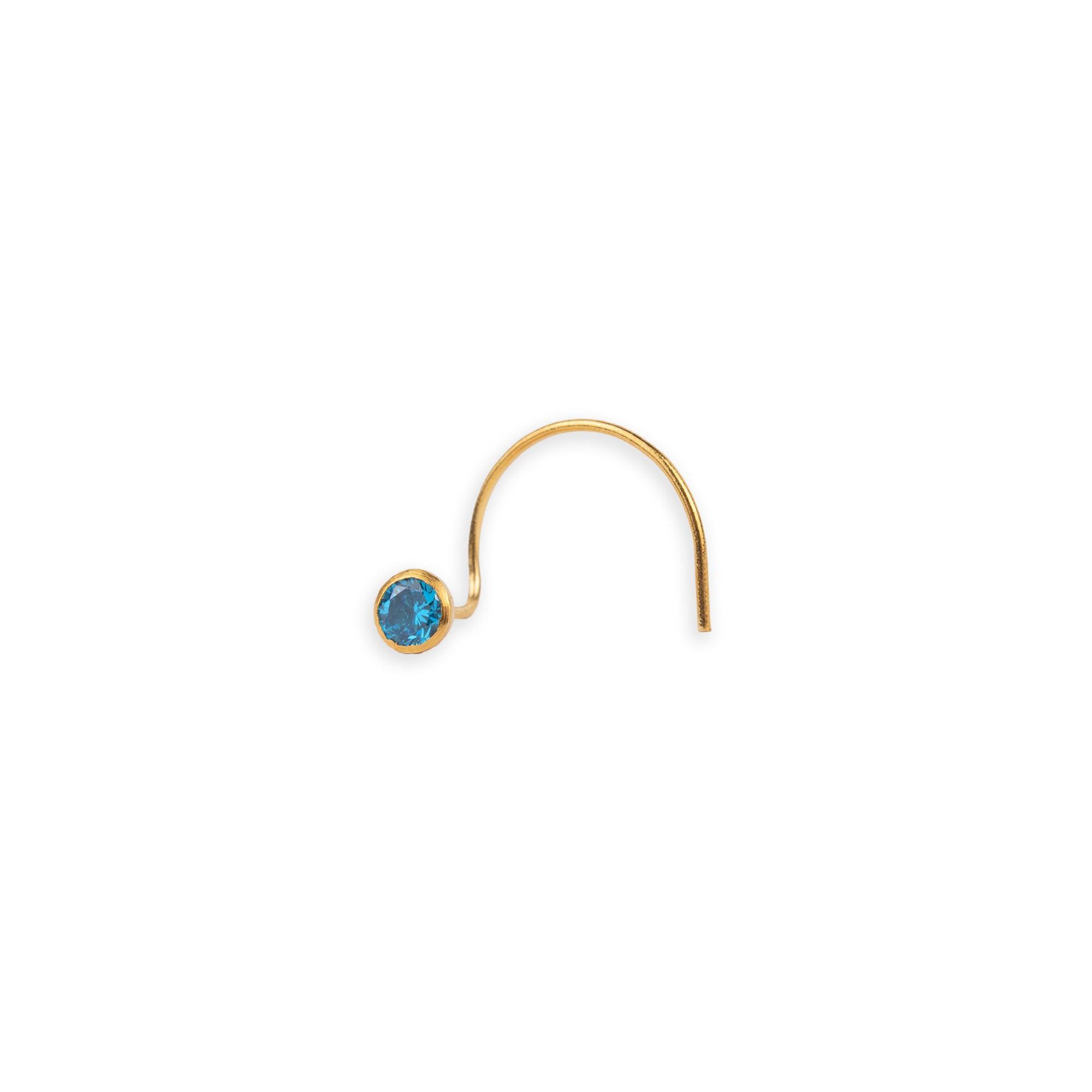 18ct Yellow Gold Wire Coil Nose Stud with Cubic Zirconia in a Rub Over (Bezel) Setting NS-2110