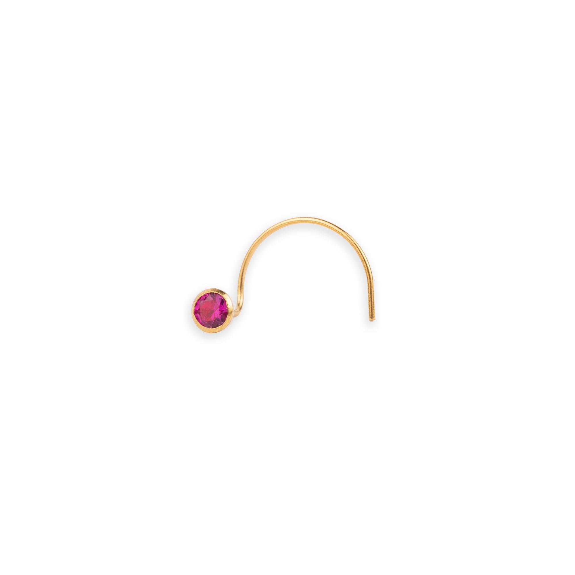 18ct Yellow Gold Wire Coil Nose Stud with Cubic Zirconia in a Rub Over (Bezel) Setting NS-2110