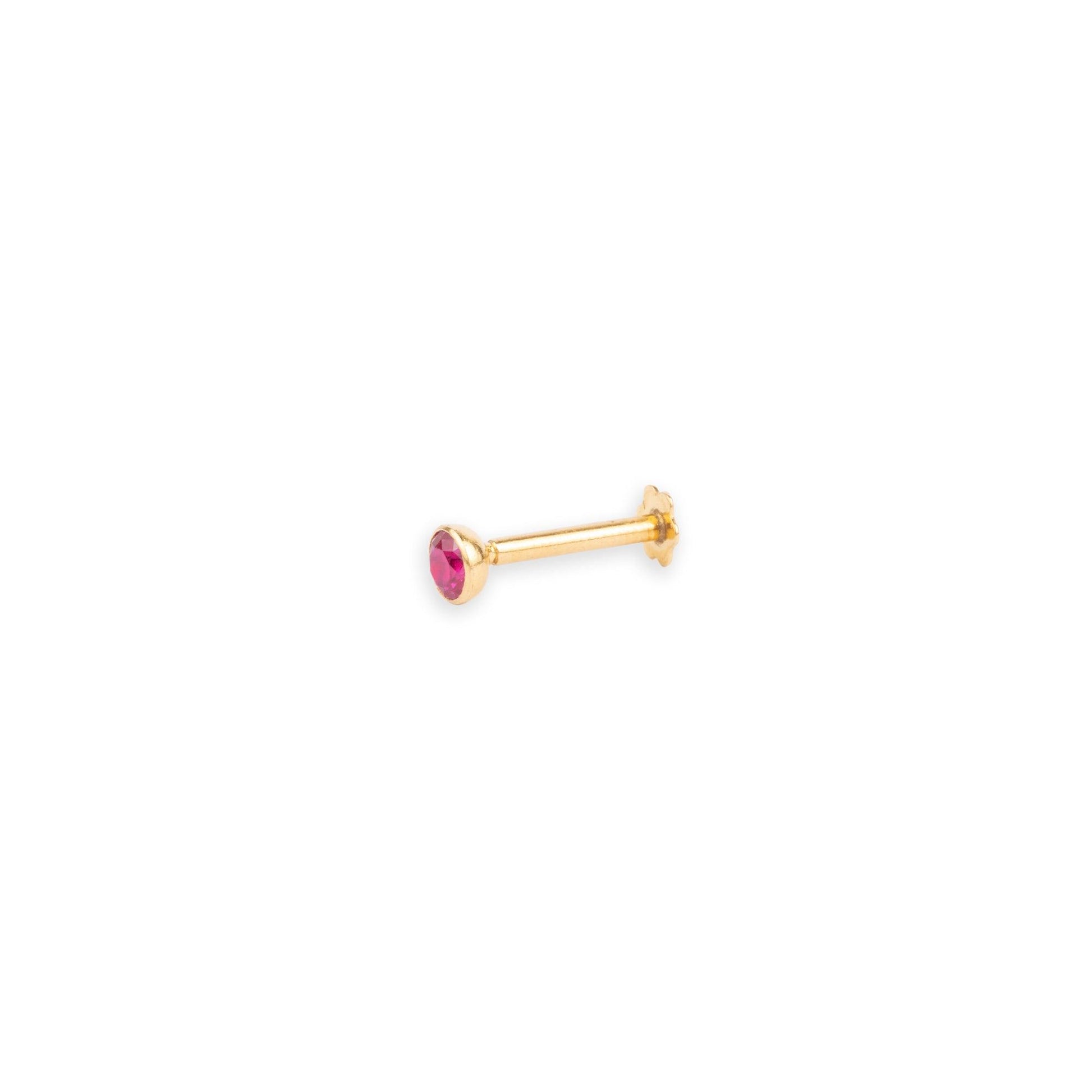 18ct Yellow Gold Screw Back Nose Stud with Cubic Zirconia in a Rub Over (Bezel) Setting NS-2880 - Minar Jewellers