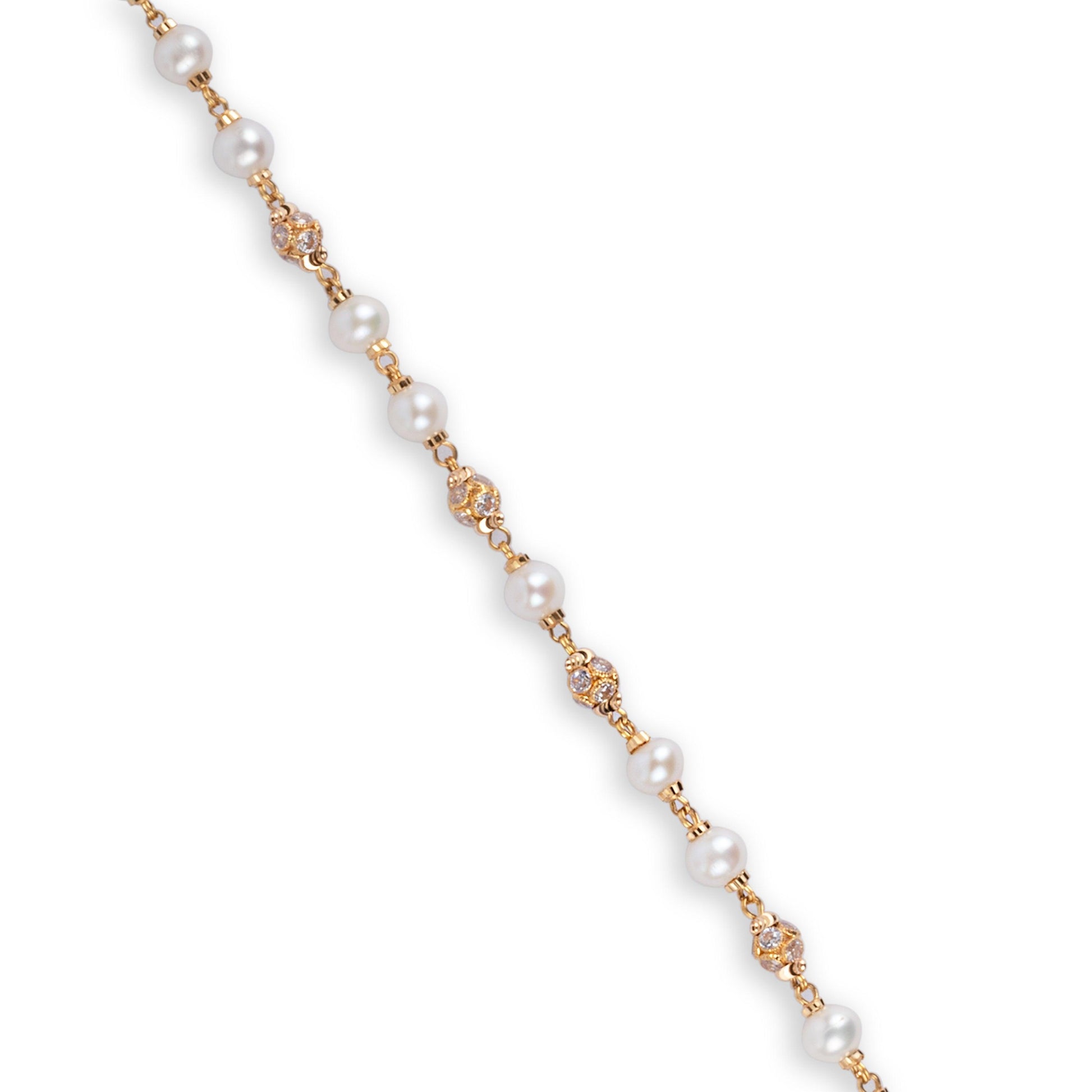 22ct Gold Adjustable Bracelet with Cultured Pearls & Cubic Zirconia Beads with Lobster Clasp (6.2g) LBR-7135 - Minar Jewellers