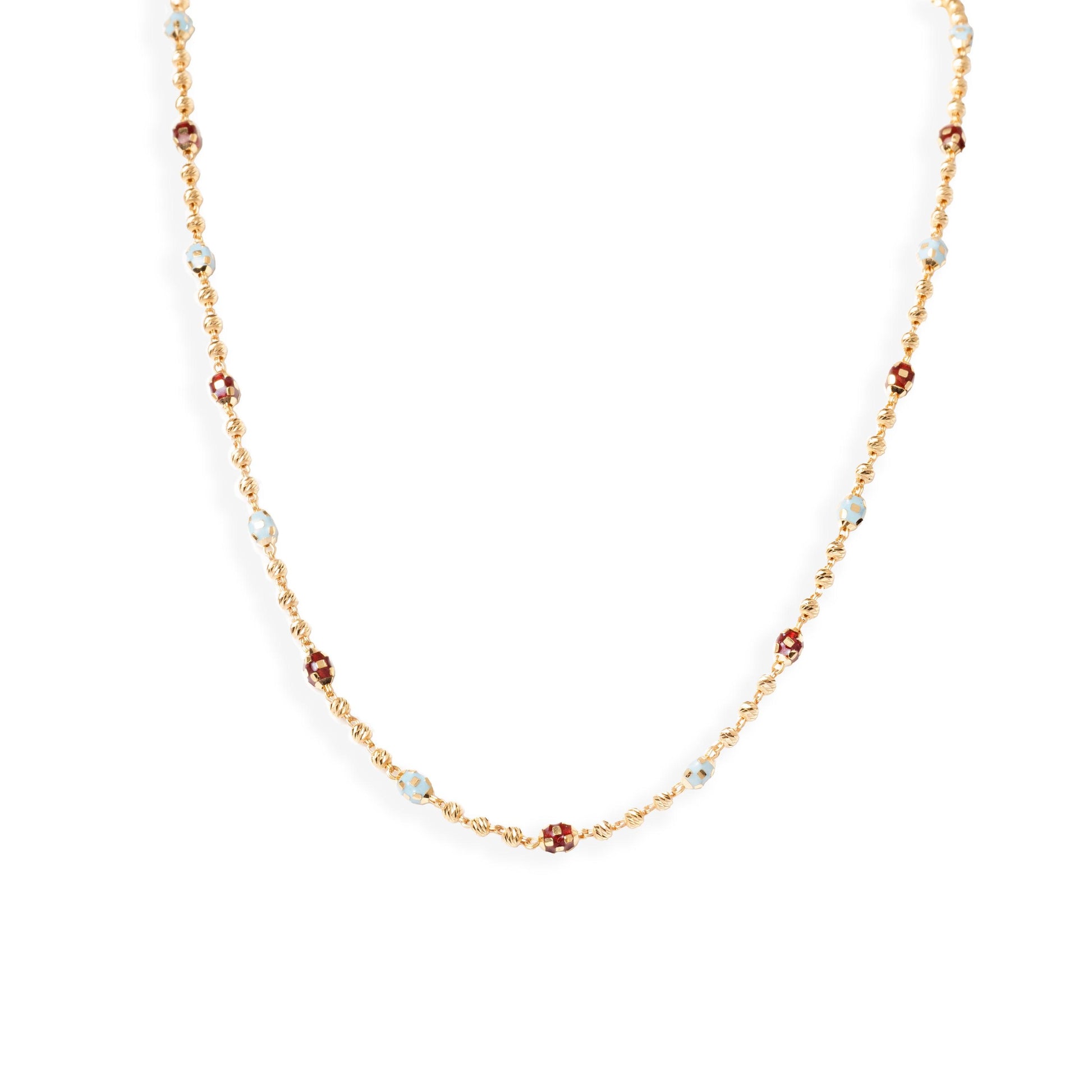 22ct Gold Beaded Necklace with Enamel Design and Hook Clasp (13.6g) C-7130 - Minar Jewellers