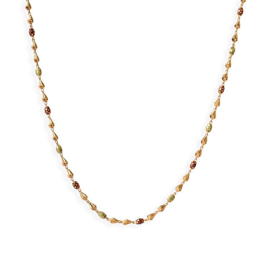22ct Gold Beaded Necklace with Enamel Design and Hook Clasp (12.5g) C-7131