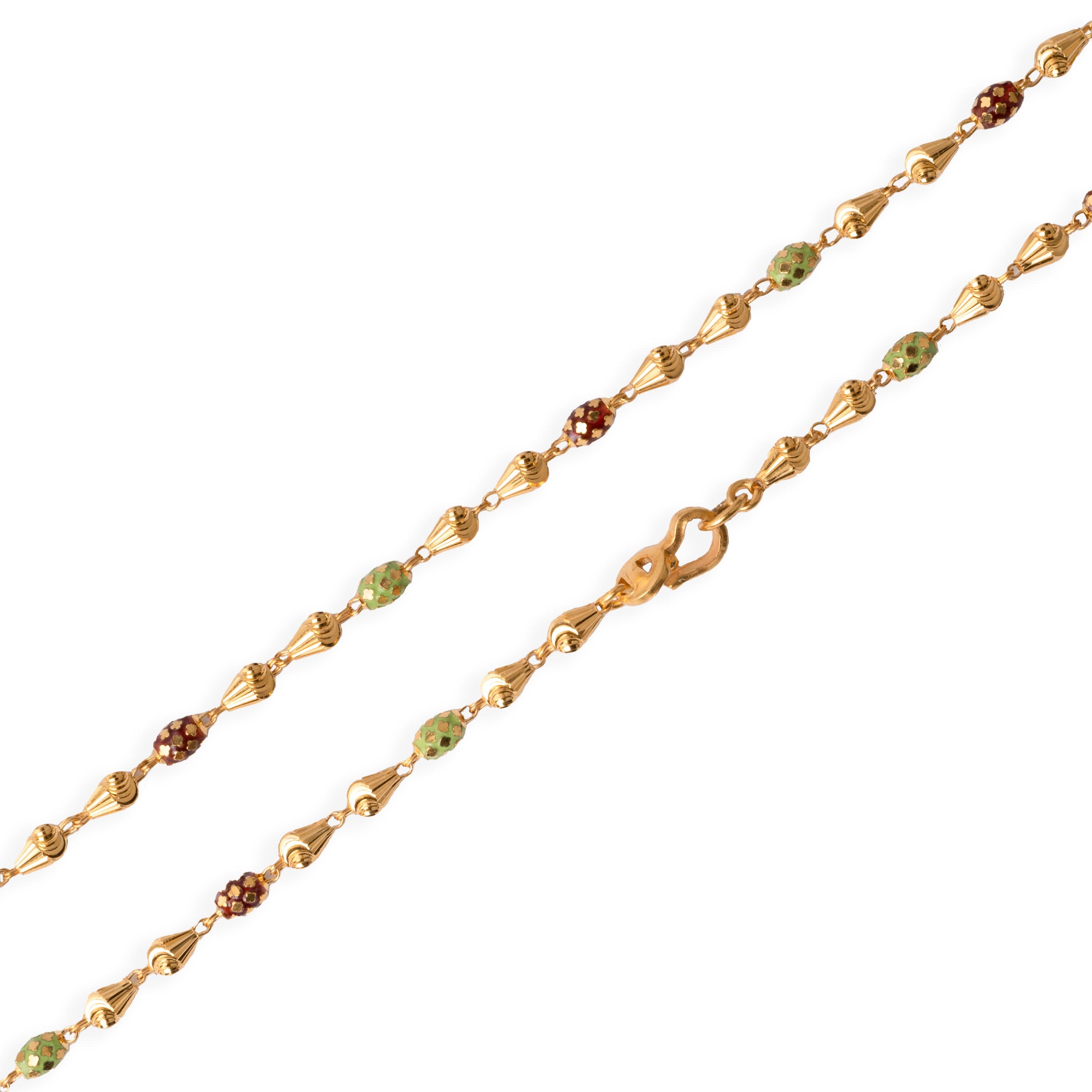 22ct Gold Beaded Necklace with Enamel Design and Hook Clasp C-7131 - Minar Jewellers